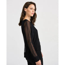 Load image into Gallery viewer, Joseph Ribkoff Round Neck Sheer Sleeve Overlay Tunic Top Black 18
