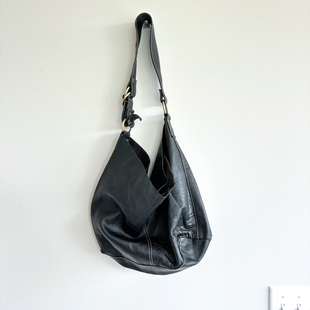 Pritzi Cowhide Leather Hobo Shoulder Bag Tote Black