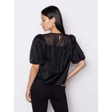 Load image into Gallery viewer, Frame Sheer Cotton-Silk Inset Puff Sleeve Blouse Black S
