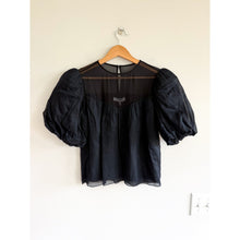 Load image into Gallery viewer, Frame Sheer Cotton-Silk Inset Puff Sleeve Blouse Black S
