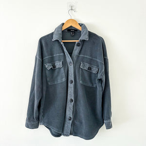 Forever 21 Button Front Collared Long Sleeve Casual Shacket Shirt Gray S