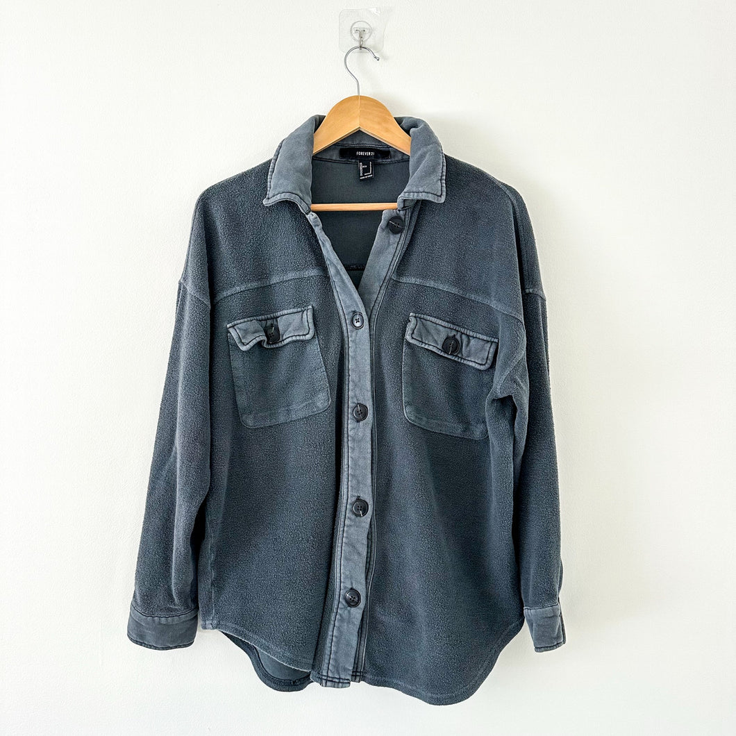 Forever 21 Button Front Collared Long Sleeve Casual Shacket Shirt Gray S