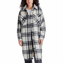 Load image into Gallery viewer, Steve Madden Plaid Mid-Length Button Front Shirt Jacket Ivory/Black S
