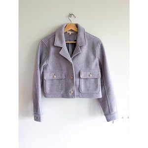 Mystree Notch Lapel Button Front Cropped Jacket Purple S