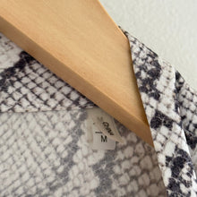 Load image into Gallery viewer, Elie Tahari Silk Terri Snake Print Pleated Button Up Shirt Gray M
