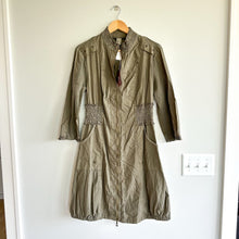 Load image into Gallery viewer, XCVI Smocked Waist Long Sleeve Full Zip Dress Olive Green M NWT
