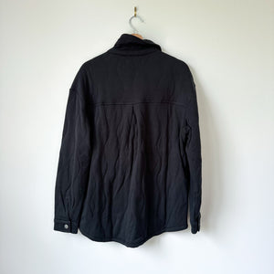 Spiritual Gangster Wave Quilted Snap Front Long Sleeve Shacket Black M