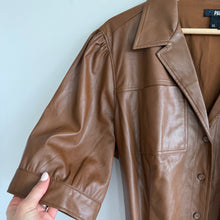 Load image into Gallery viewer, Paige Mayslie Faux Leather Button Front Belted Mini Dress Brown XL
