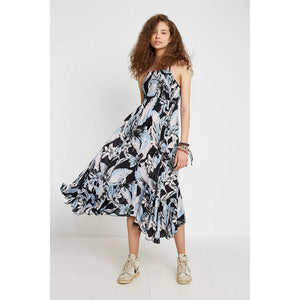 Free People Heatwave Floral Print Halter Neck Smocked Maxi Dress Blue XS