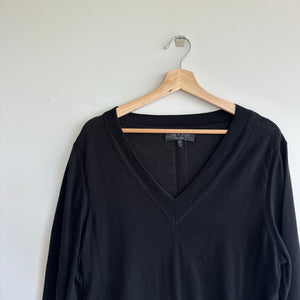 Rag & Bone Cotton V-Neck Knit Long Sleeve Pullover Sweater Black M