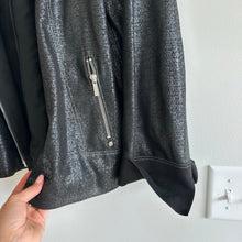 Load image into Gallery viewer, Lafayette 148 Anasophia Leather Metallic Jacket in Black Metal L
