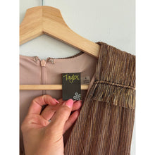 Load image into Gallery viewer, Anthropologie Taylor Metallic Chiffon Sleeveless Ruffles Midi Dress Bronze 8
