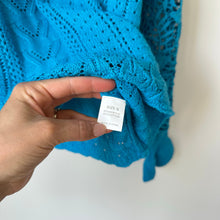 Load image into Gallery viewer, Filly Flair Lace Bell Sleeve Crew Neck Pullover Sweater Blue S
