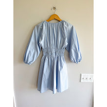 Load image into Gallery viewer, Wayf Leighton Poplin 3/4 Sleeve V-Neck Mini Dress Blue XS
