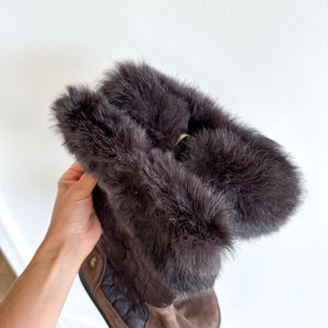 Coach Talen Suede Fur Cuff Boot Brown 8M