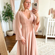 Load image into Gallery viewer, BHLDN Doria Chiffon V-Neck Long Sleeve Maxi Dress Blush Pink 2
