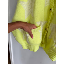 Load image into Gallery viewer, Bucketlist Oversized Star Pattern Button Front Cardigan Lime Yellow M NWT
