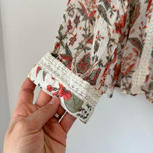 Load image into Gallery viewer, Anthropologie Feather Bone Elena Floral Print Lace Sheer Blouse Cream/Red 8
