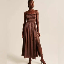 Load image into Gallery viewer, Abercrombie &amp; Fitch Smocked Bodice Satin Maxi Dress Brown XS
