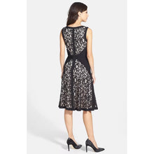 Load image into Gallery viewer, Tadashi Shoji Floral Lace Jersey Fit &amp; Flare V-Neck Mini Dress Black 8
