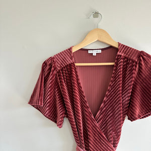 Baltic Born Andi Ribbed Velvet Short Sleeve Maxi Wrap Dress Dark Rose S