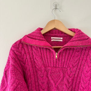 Anthropologie Payton 1/4 Zip Cable-Knit Pullover Sweater Pink XS