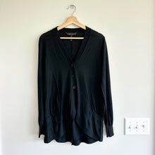 Load image into Gallery viewer, BCBGMAXAZRIA Merino Wool Round Hem Button Front V-Neck Cardigan Sweater Black S
