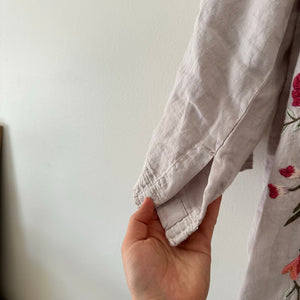 Johnny Was Vienna Linen Embroidered Floral 3/4 Sleeve Kimono Gray M
