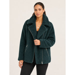 VICI Teddy Sherpa Fleece Asymmetrical Zip Jacket Emerald Green S