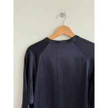 Load image into Gallery viewer, Vince Silk Satin V-Neck Long Sleeve Blouse Navy Blue M
