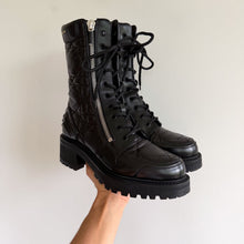 Load image into Gallery viewer, Valentino Garavani Quilted Leather Lace-Up Zipper Combat Boots Black 38.5 NEW
