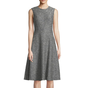 Lela Rose Seamed Full Skirt Sequin Fit & Flare Dress Gray 12 NWT