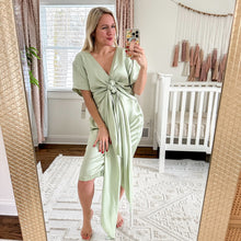 Load image into Gallery viewer, EDUN Liquid Satin Tie Waist Short Sleeve Dress Jade 2 $1100
