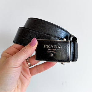 PRADA Saffiano Leather Classic Adjustable Slide Buckle Belt Black 44