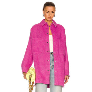 IRO Bardak Snap Button Wool Blend Oversized Shacket Fuschia Pink 36