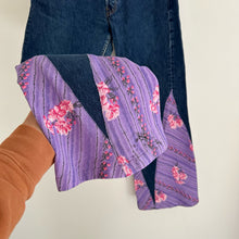 Load image into Gallery viewer, Levi's 501 Floral Patchwork Bell Bottom Flare Denim Jeans Dark Wash
