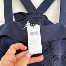 Load image into Gallery viewer, Banana Republic Bow Back Lace Sleeveless Shift Mini Dress Blue 4 NWT
