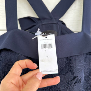 Banana Republic Bow Back Lace Sleeveless Shift Mini Dress Blue 4 NWT