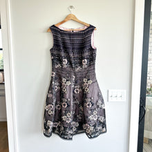 Load image into Gallery viewer, TALBOT RUNHOF Flared Metallic Floral Jacquard Sleeveless Dress Purple 10
