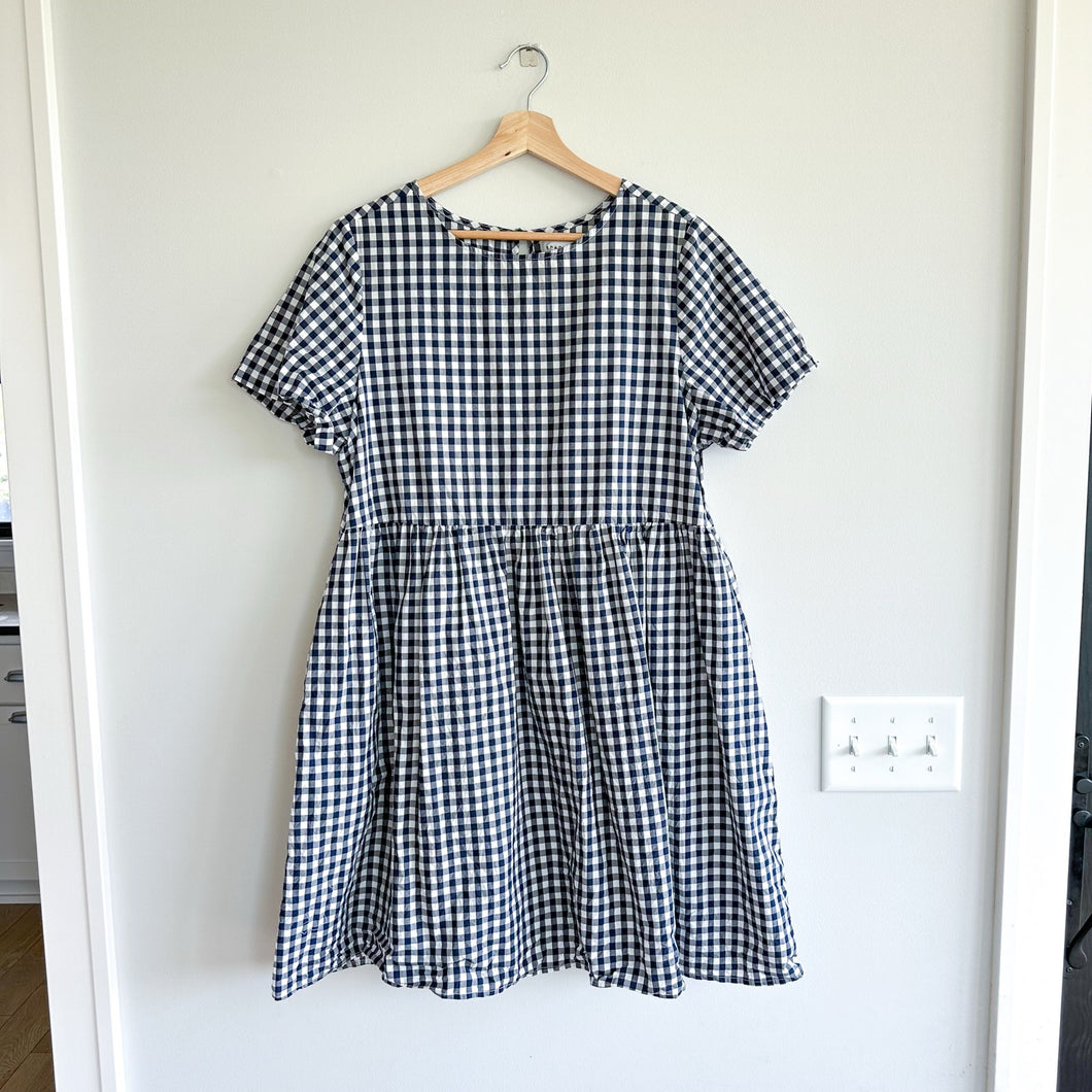 TRADLANDS Gingham Short Sleeve Dress Navy White L
