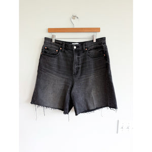 Pistola Kaylee Loose Denim Raw Hem High Rise Bermuda Shorts Black 31