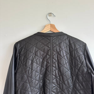 Cole Haan Genuine Lamb Skin Leather Zip Up Quilted Jacket Black L