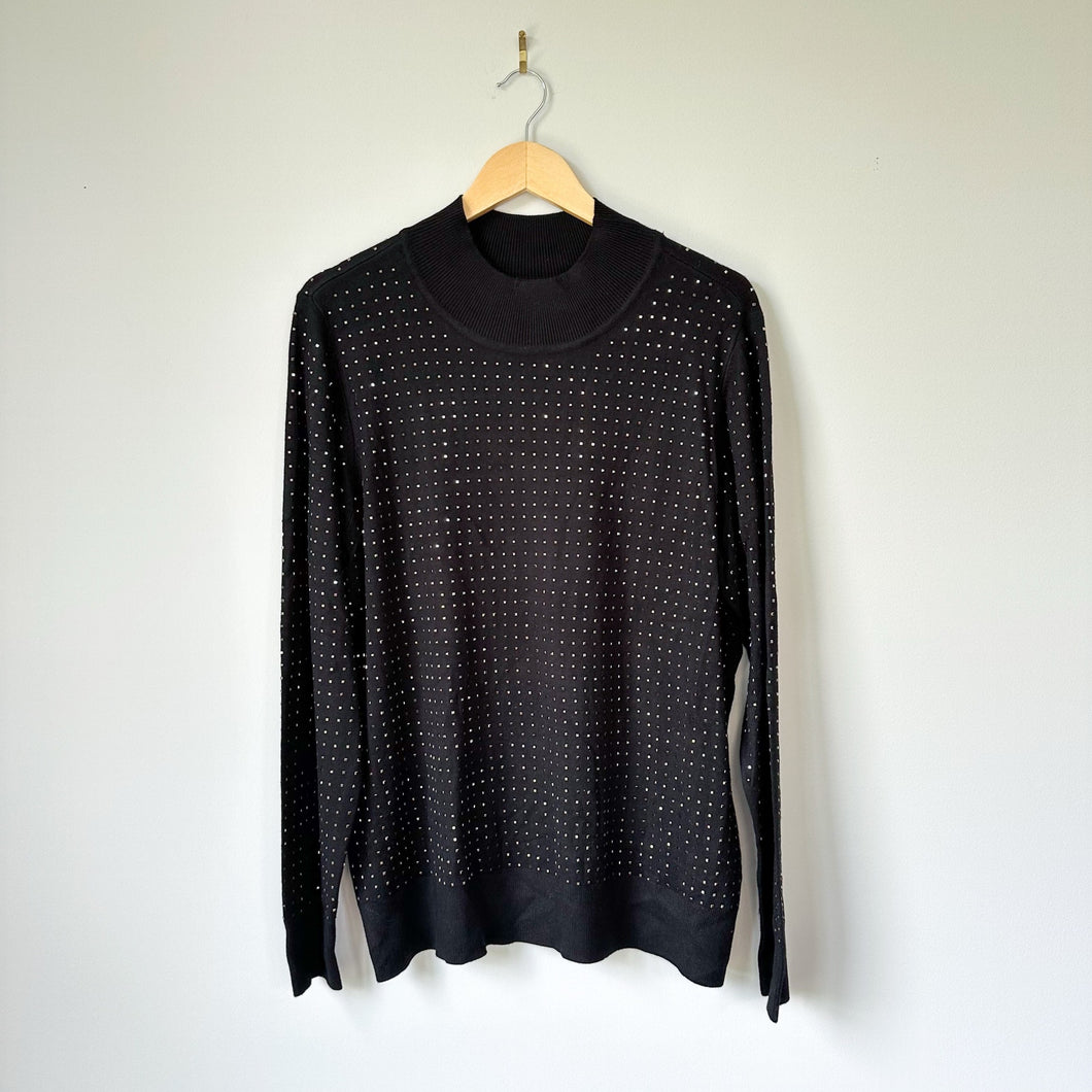 Joseph Ribkoff Beaded Crew Neck Long Sleeve Pullover Casual Top Black XL NWT