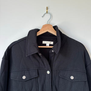 Spiritual Gangster Wave Quilted Snap Front Long Sleeve Shacket Black M