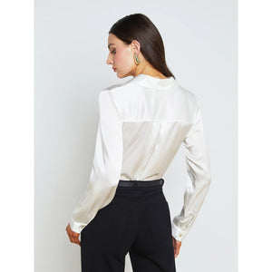 NWT L'Agence Tyler Silk Button Front Shirt Blouse Ivory L