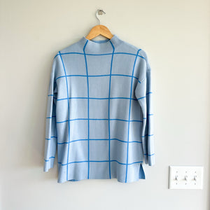 LOFT Windowpane Mockneck Pullover Sweater Blue S