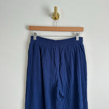 Load image into Gallery viewer, Bobi Beach Coast High Rise Pull On Smocked Waist Cotton Wide Leg Pants Blue L
