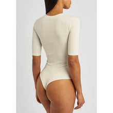 Load image into Gallery viewer, Spanx Suit Yourself Ribbed Stretch Jersey Half Sleeve Bodysuit Cream L
