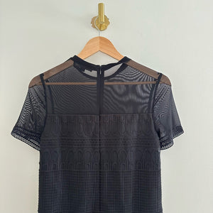 AllSaints Charlton Mesh Lace Short Sleeve Mini Shift Dress Black 4