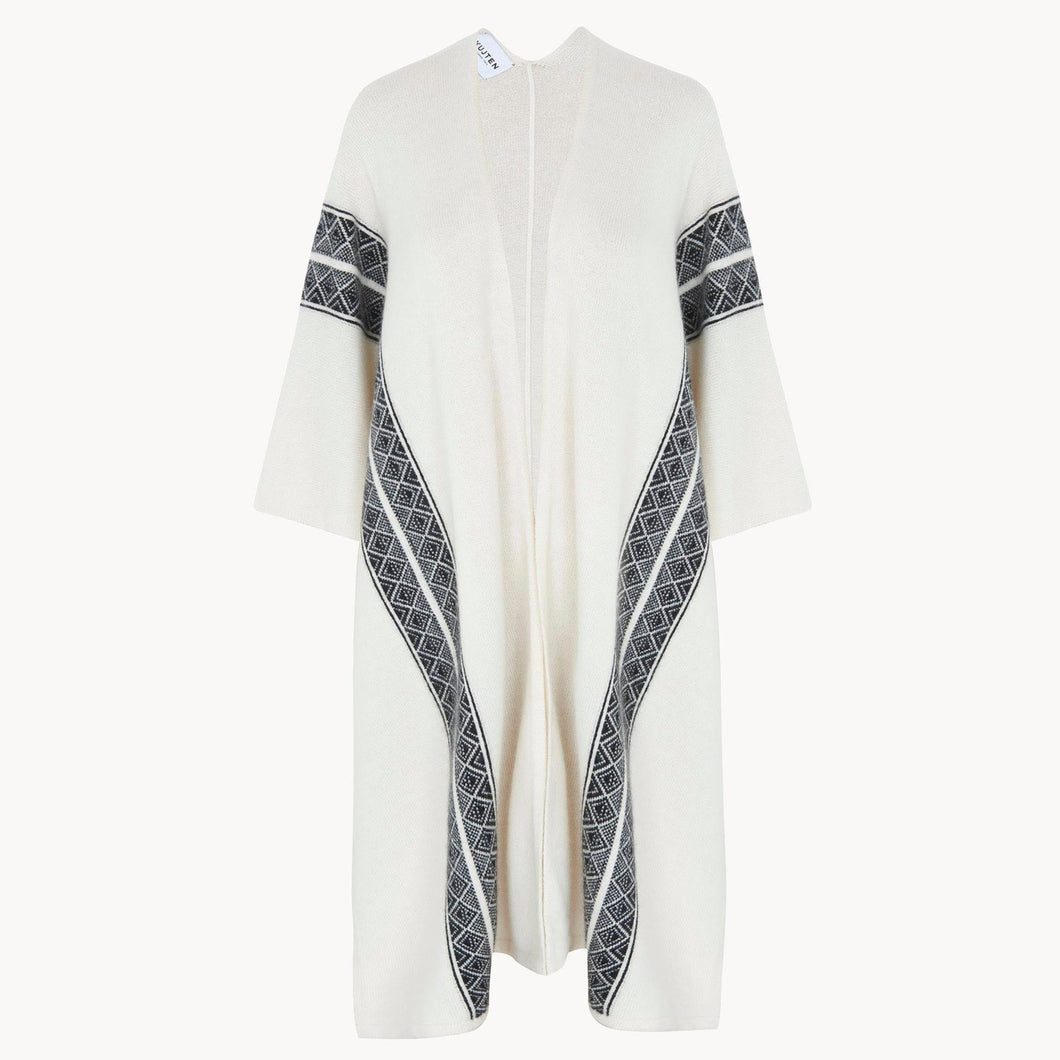 Kujten Cape Liv 2-Threads Cashmere Fringed Open Front Cape Sweater Beige OS NWT